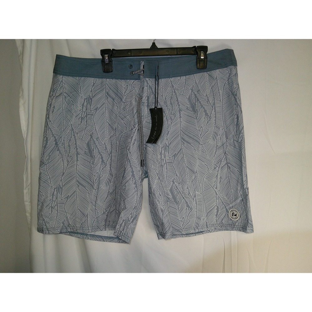 Surf Cuz Men's Board Shorts Size 38 Blue Feather Print Swim Trunks‎ NWT